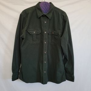 Eddie Bauer Heavy Cotton Long Sleeve Outdoor Green Work Shirt Men's Large
